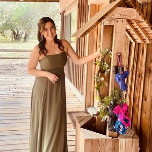 spaghetti strap chiffon bridesmaid dress with slit